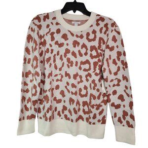 Daily Ritual Women Leopard Print Soft Knit Sweater Long Sleeves Crew Neck Small